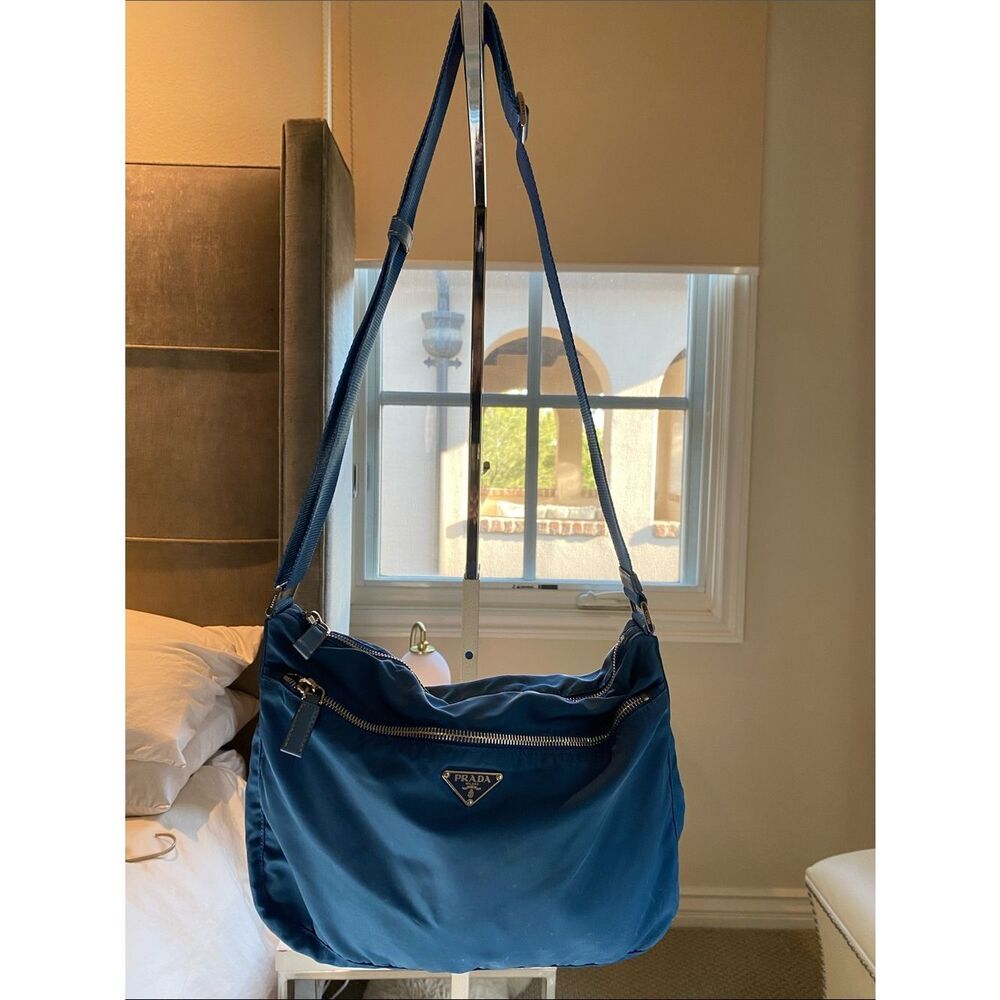 Vintage Prada Teal-Blue Nylon Crossbody Shoulder Bag